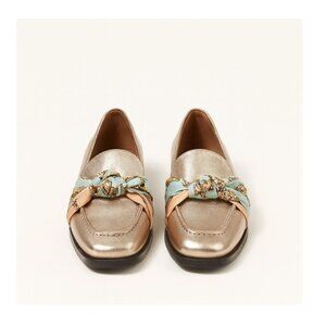 Jeffrey Campbell Shoes Womens Size 6 Gold Metallic Bolero Loafers Scarf Detail